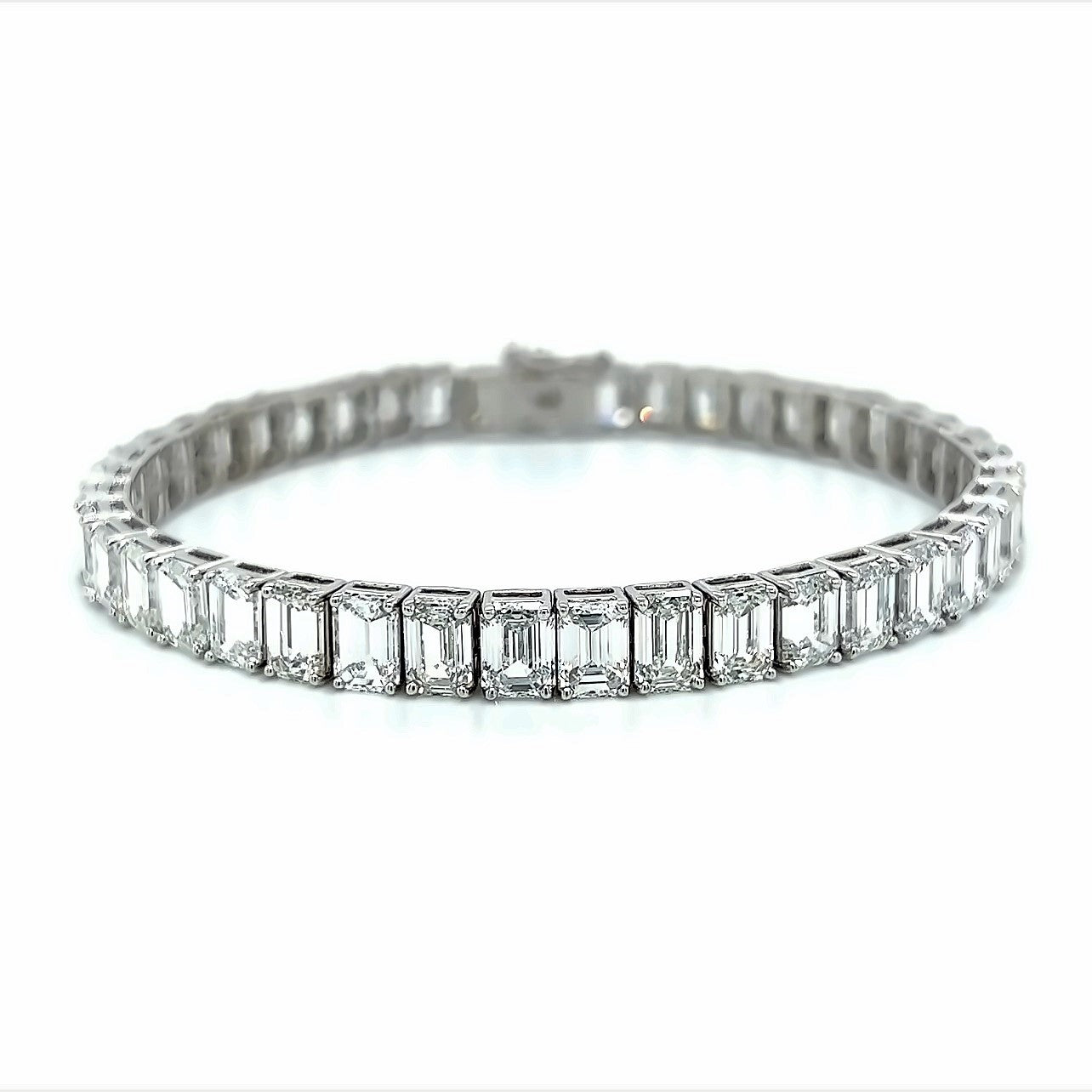 Pulsera Tenis De Diamantes Naturales Talla Esmeralda De 20.69 Cts