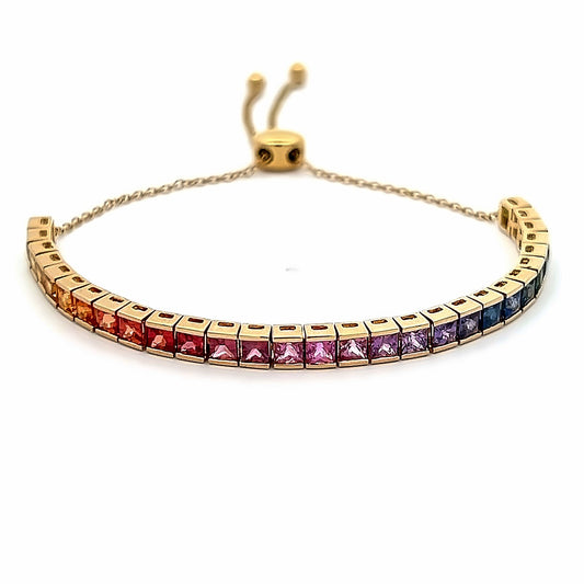 4.42 Cts Rainbow Sapphire Princess Cut Adjustable Tennis Bracelet