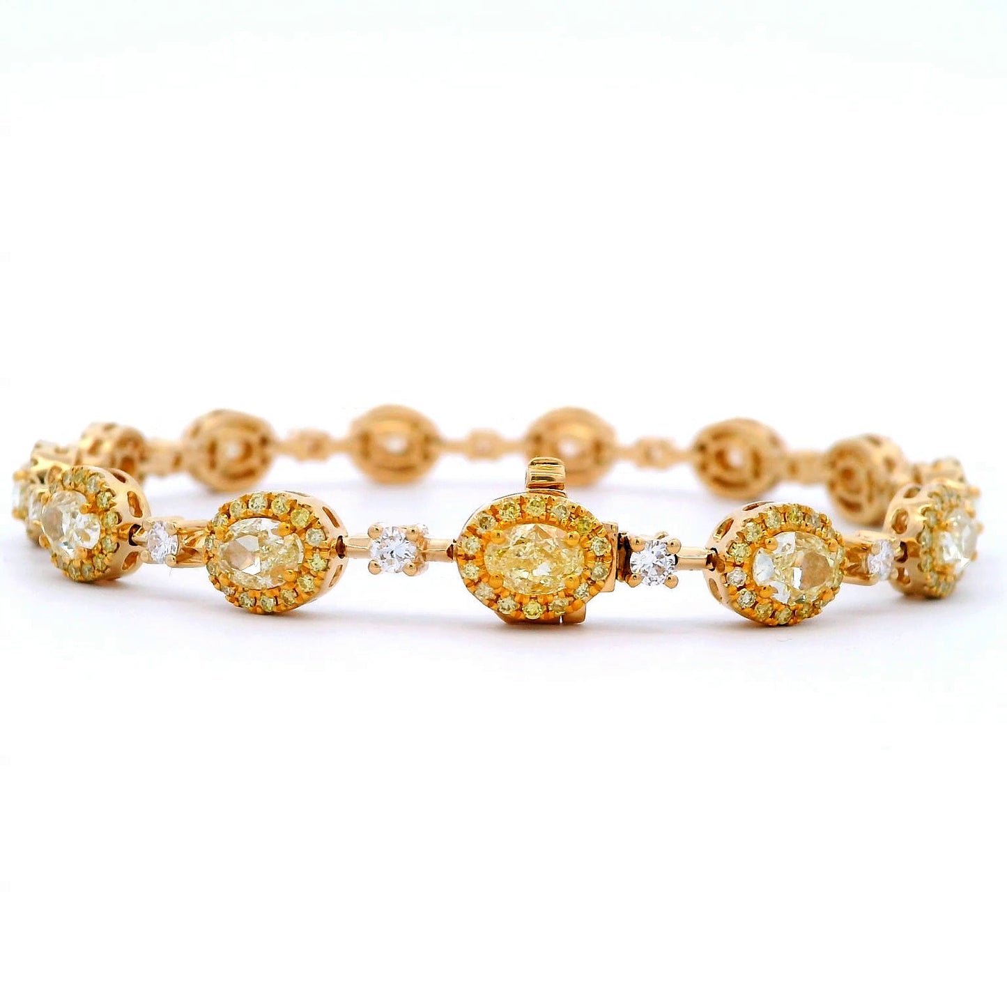 5.22 Natural Fancy Yellow Oval Diamond Halo Eternity Bracelet