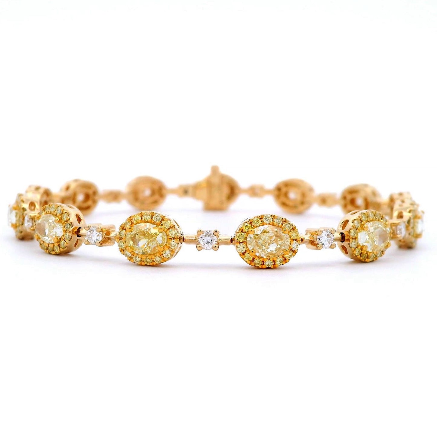 5.22 Natural Fancy Yellow Oval Diamond Halo Eternity Bracelet