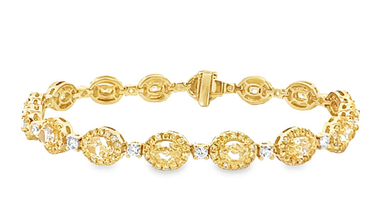 6.30 Cts Fancy Yellow Halo Oval Cut Tennis Bracelet