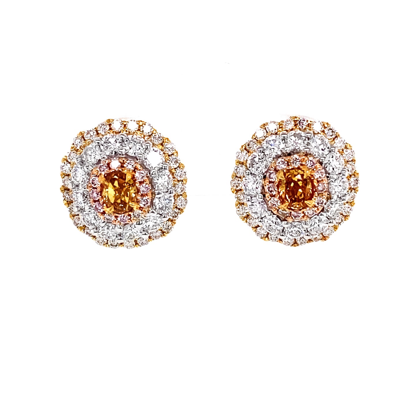 18K 1.91 Tcw Oval Fancy Yellow Diamond Halo Earrings