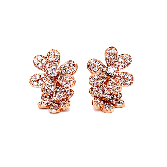 Aretes De Doble Flor De 18k Rg 2.00 Rd Tcw