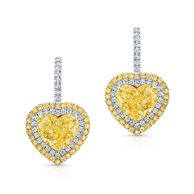 18k Tcw 12.35 Heart Shape Tcw Fancy Yellow Earrings