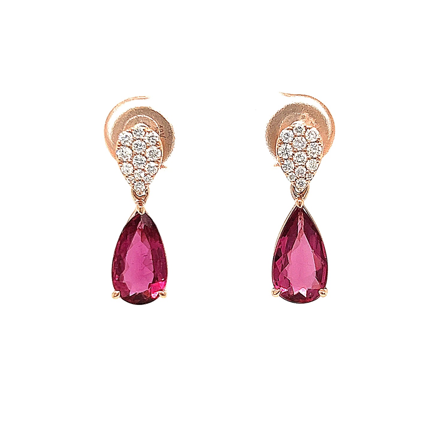 18k Rg 2.45 Pear Shape Pink Tourmaline Tcw Dangle Earrings