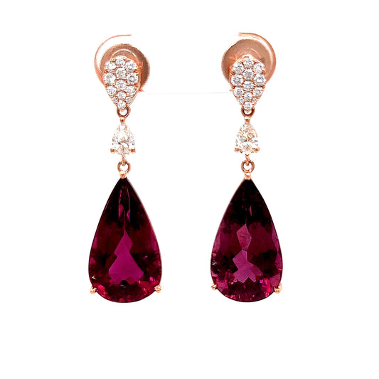 18k Rg 12.82 Pear Shape Red Turmaline GIA Dangle Earrings