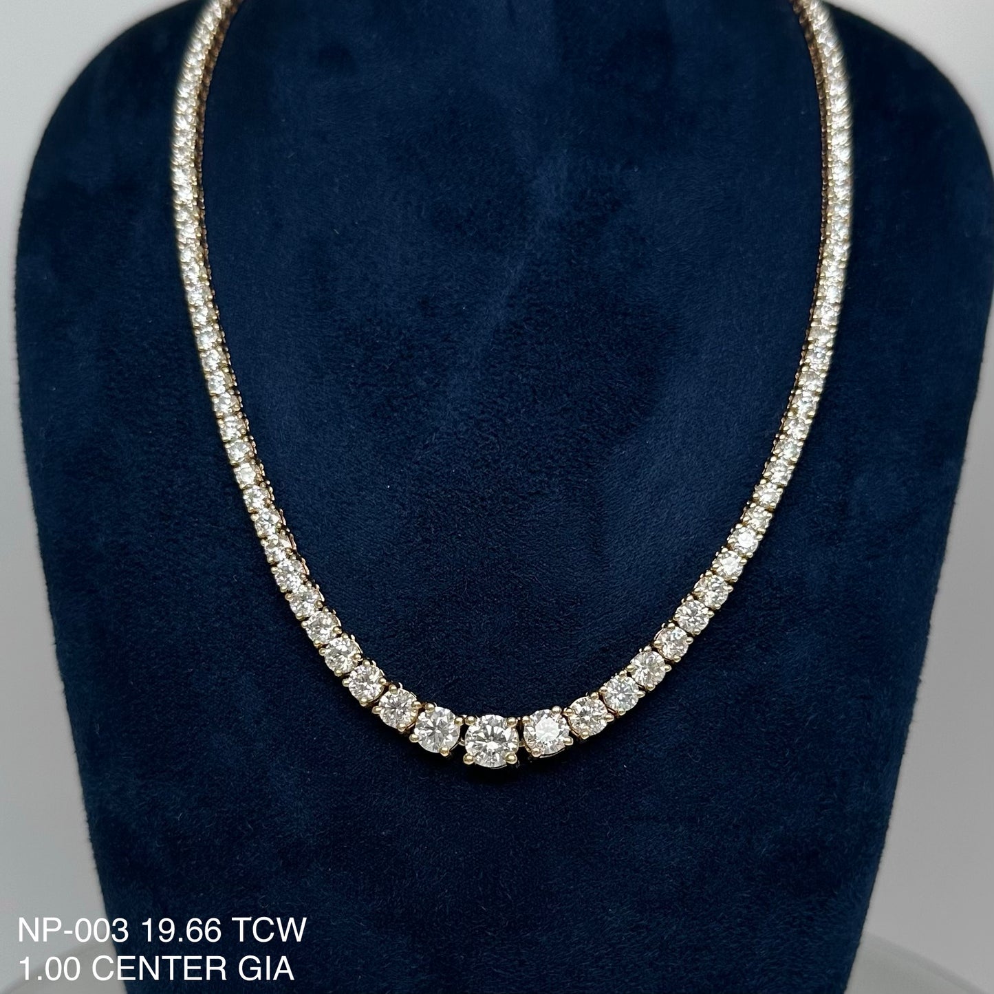 19.66 Cts. Natural Diamond GIA Riviera Round Eternity Necklace