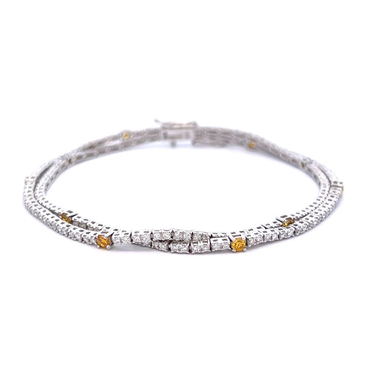 2.35 Cts White and Fancy Yellow Diamonds Double Strand Bracelet