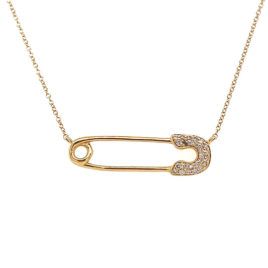 14k Yg 0.11 Rd Tcw Safety Pin Necklace