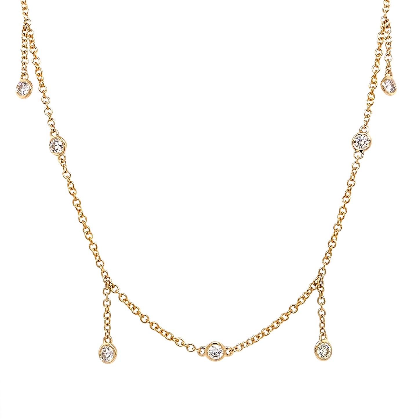 14k Yg 2.54 Rd Tcw Dia By Yard Drops Necklace