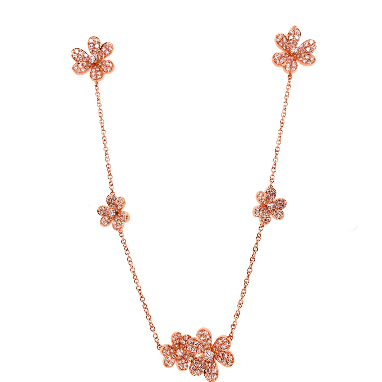 18k Rg 4.23 Rd Tcw Diamond Flowers Necklace