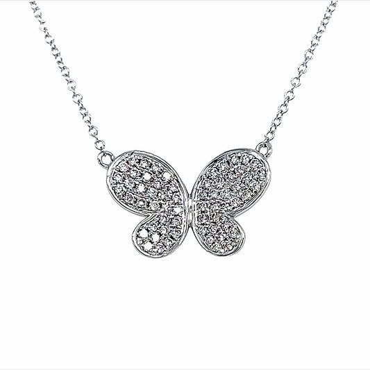 14k Wg 0.40 Rd Tcw Butterfly Necklace