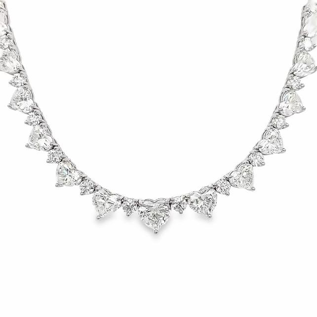 Collar de eternidad con forma de corazón GIA Riviera de diamantes naturales de 53,06 quilates