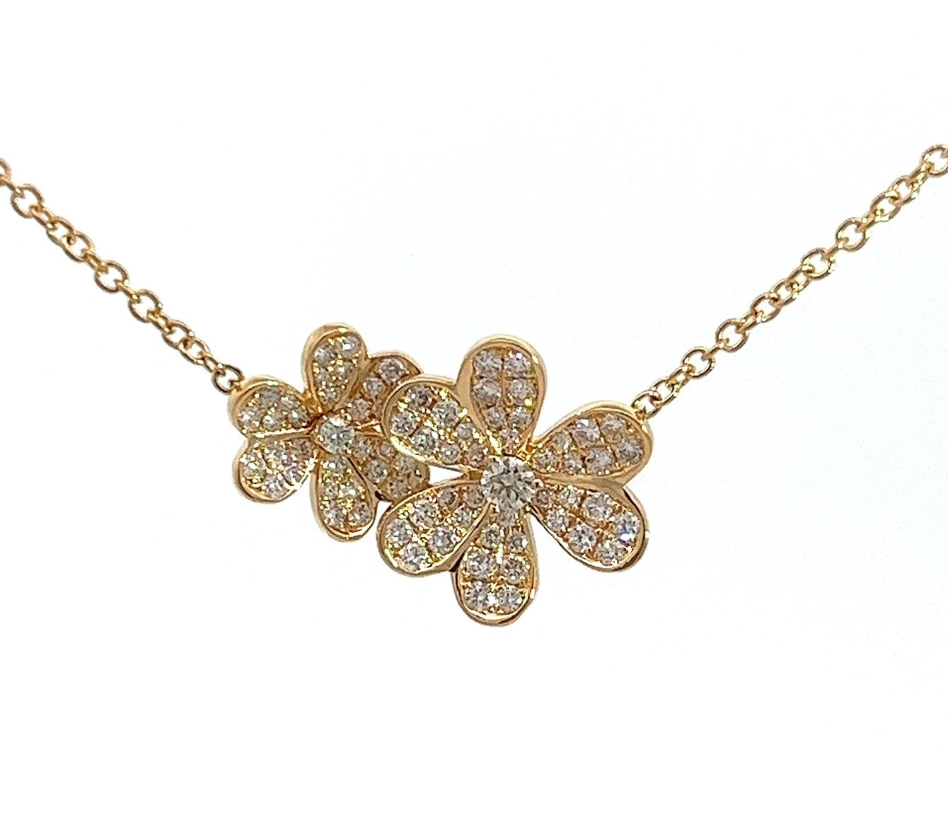 Collar De Doble Flor De 18k Yg 0.92 Rd Tcw