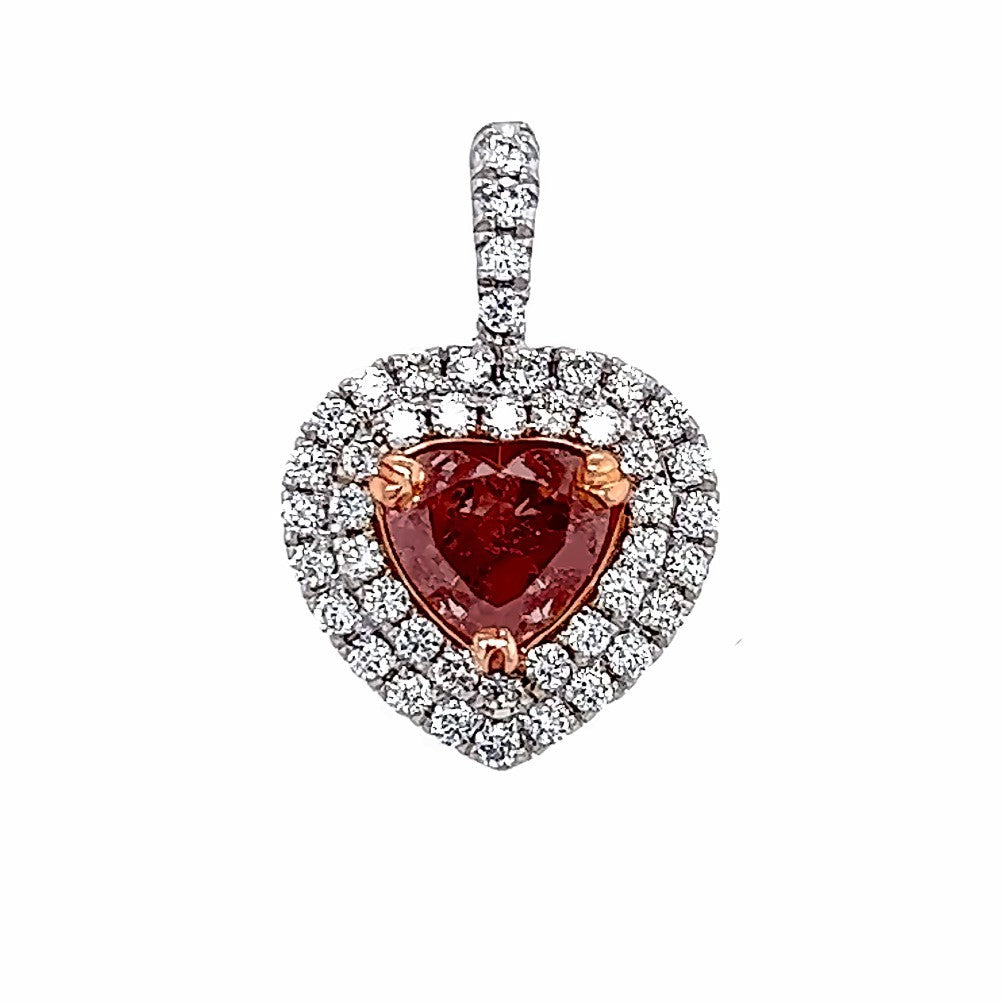 18k Twt 1.03 Heart Shape Fancy Orange Pink Diamond Pendant