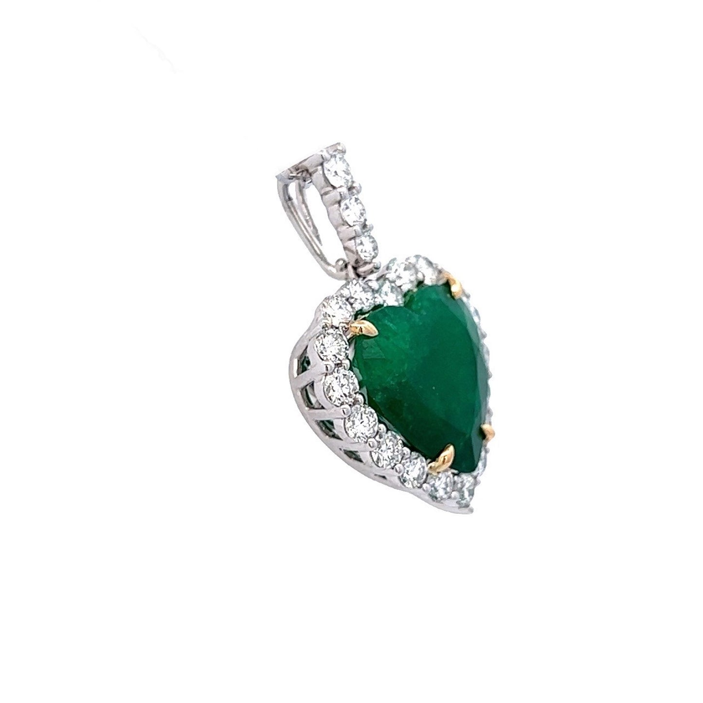 18K TWT 4.58 Heart Shape Emerald Halo Pendant