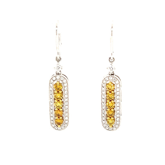 Pendientes colgantes de diamantes amarillos de 18 k Wg 1,14 Rd Tcw