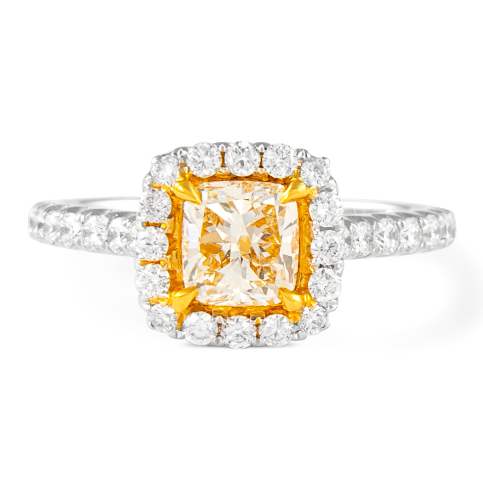 Anillo con halo amarillo elegante de 18 k Twt 1,02 Cu