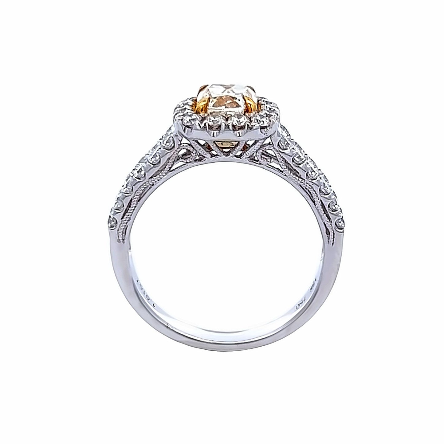 Anillo con halo Vs1 amarillo elegante de 18 k y 1,01