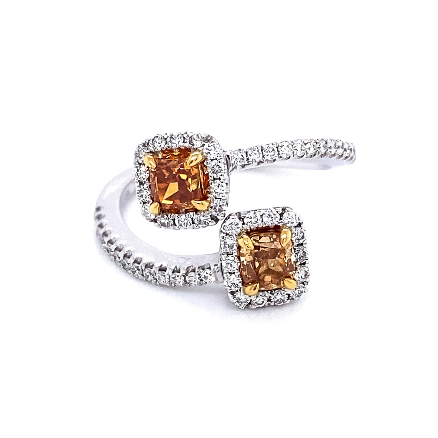 18k Twt 0.84 Cushion Fancy Vivid Orange Brown Natural Diamond Overlap Ring