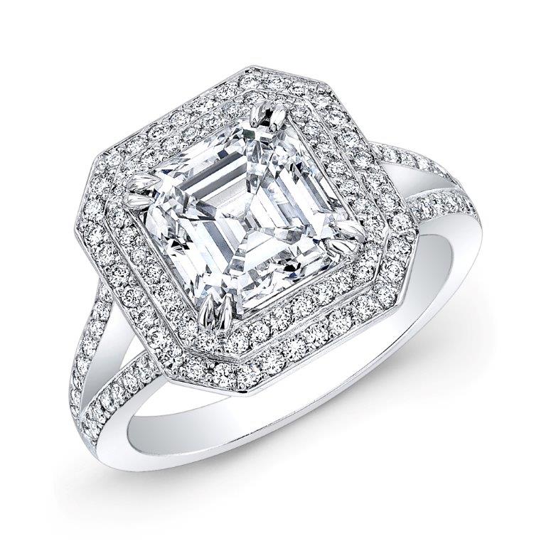 3.60 Tcw Asscher Cut Natural Diamond Engagement Ring