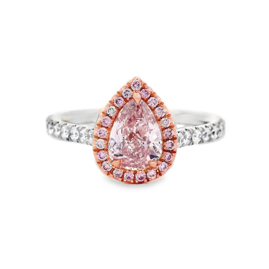 0.76 Natural  Fancy Light Pink Pear Shape Halo Ring GIA
