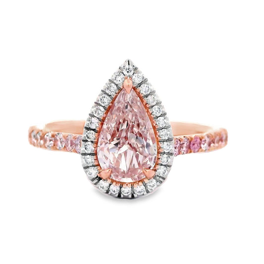 0.77 Natural  Fancy Light Pink Pear Shape Halo Ring GIA