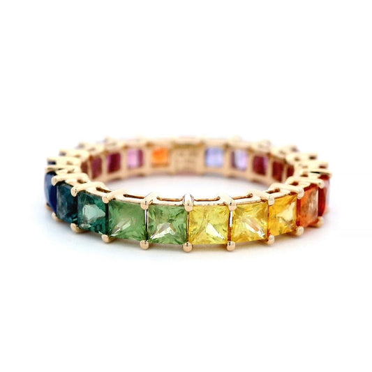 3.48 Cts Saphire Princess Cut Ombre Rainbow Eternity Ring