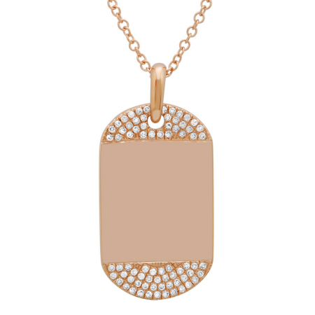 14k Gold Diamond Dog Tag Pendant With Chain