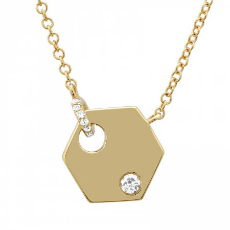 14k Gold Diamond  Hexagon Necklace