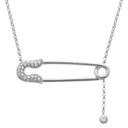 14k Gold Safety Pin Diamond Necklace