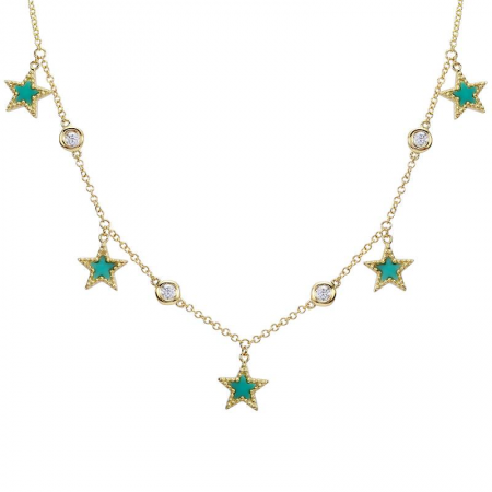 14k Yellow Gold Star and Diamond Necklace