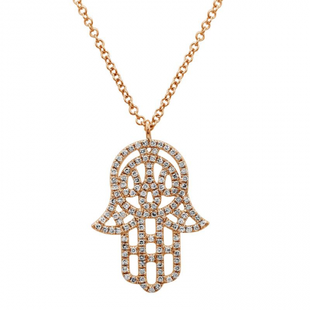 14k Gold Hamsa Diamond Pendant With Chain